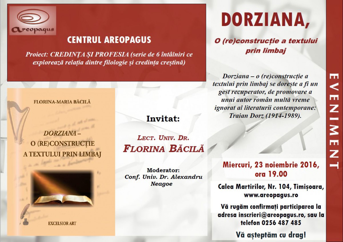 Lansare de carte: „Dorziana, O (re)construcție a textului prin limbaj”